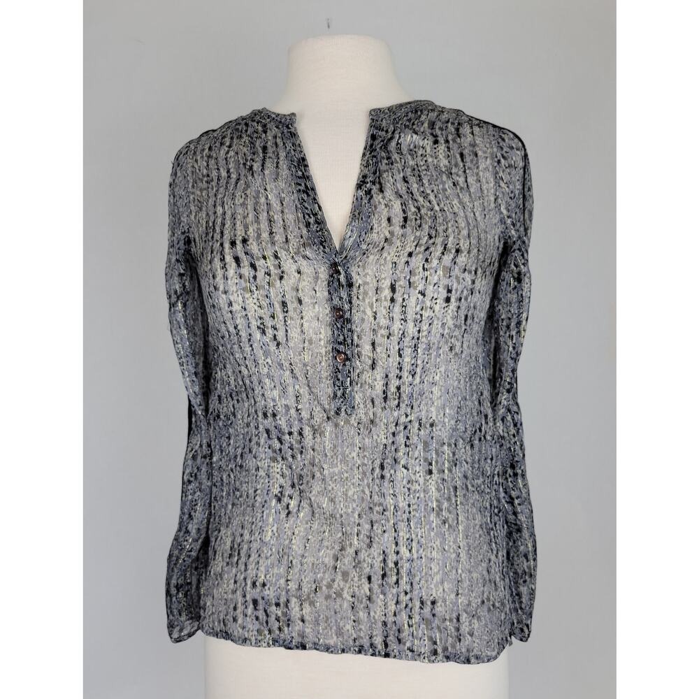 Ella Moss Women's Abstract Print Long Sleeve V-Neck Button Up Blouse XS